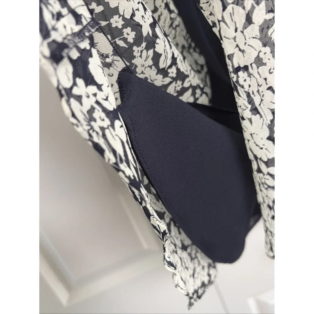 Lauren Ralph Lauren Floral Silk Midi Skirt Womens 14W Blue White A-Line Chiffon